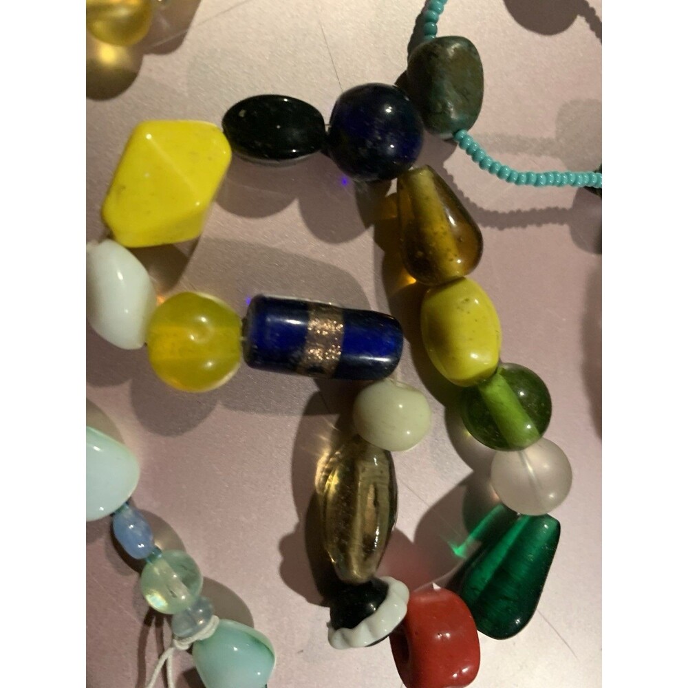 VTG Czech Art Glass Bracelet Multicolor Mixed Beads Lampwork Poured Wedding Cake